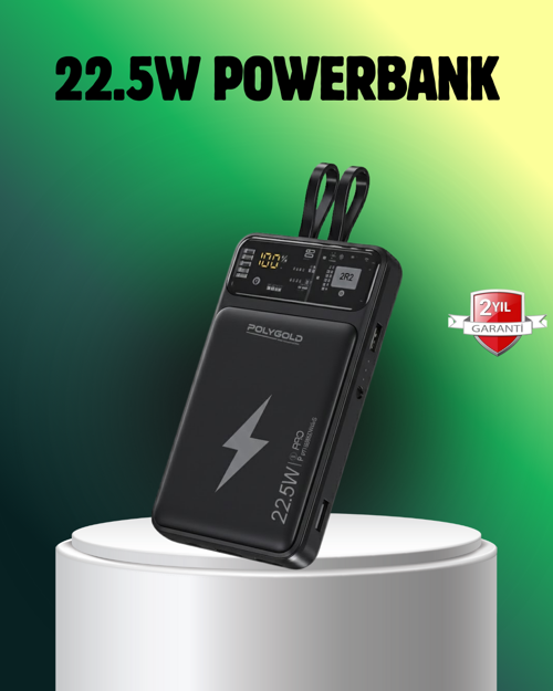 Powerbank Dahili Ekranlı 10000 mAh Çift Kablolu