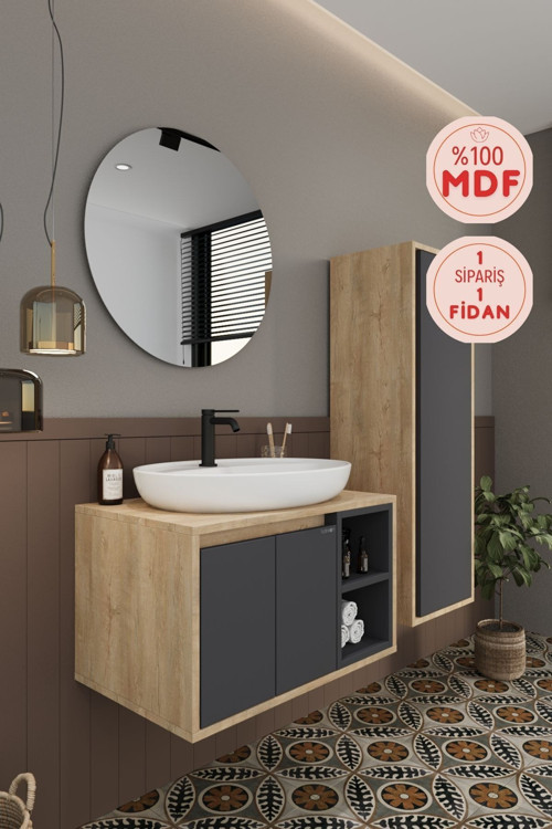 Gül 70 Cm %100 Mdf Lavabolu Banyo Dolabı Ayna Alt Dolap Lavabo Boy Dolabı