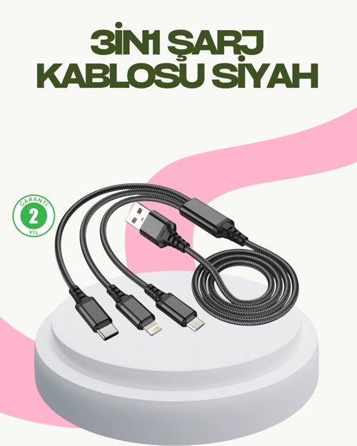 İthalat® Hızlı Şarj Destekli Çoklu Şarj Kablosu – Seyahat Günlük Kullanım