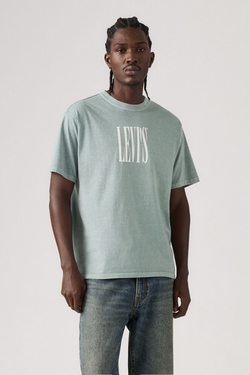 Vintage Fit Graphic Stretched Serif Yeşil Erkek T-Shirt - 87373-0406