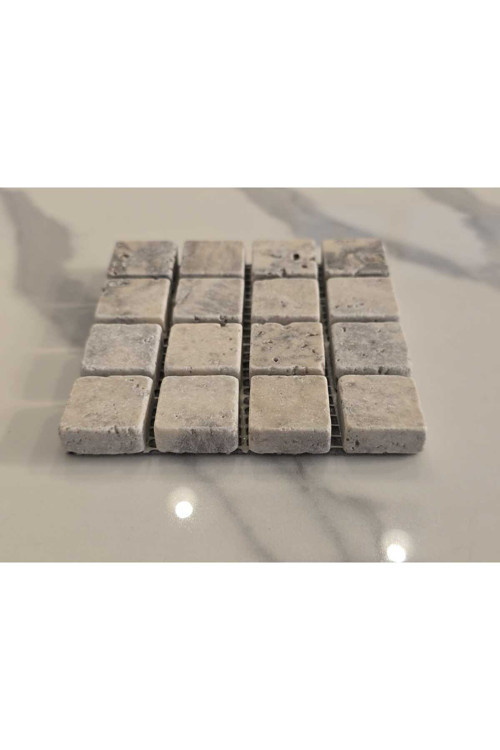 Mozaik Mermer Bardak Altlığı 10 x 10 cm - Doğal Taş Tasarım Sunum Altlığı