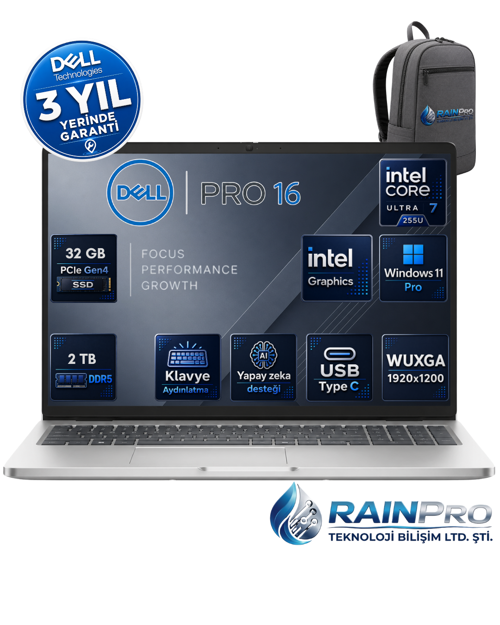 Pro 16 Intel Core Ultra 7 255U 5.2ghz 32 GB DDR5 2 TB SSD Intel® Aı Boost 16 Inç IPS Wuxga Windows 11 Pro Taşınabil