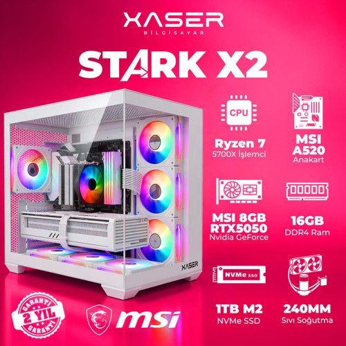STARK X2 Ryzen 7 5700X 16GB Ram 1TB M.2 NVMe SSD 8GB RTX5050 Sıvı Soğutmalı Oyuncu Bilgisayarı