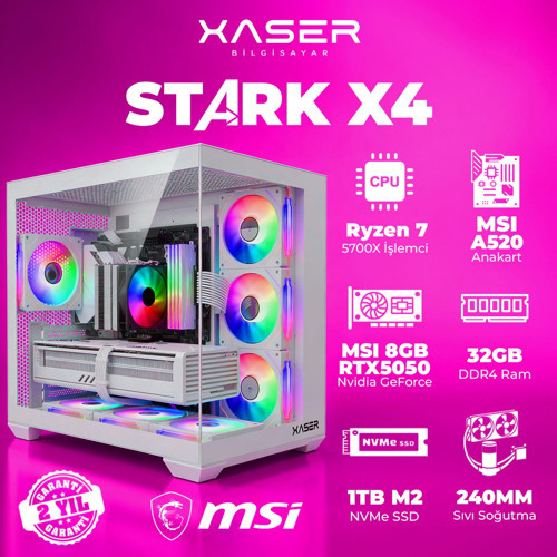 STARK X4 Ryzen 7 5700X 32GB Ram 1TB M.2 NVMe SSD 8GB RTX5050 Sıvı Soğutmalı Oyuncu Bilgisayarı