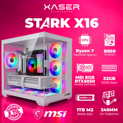 STARK X16 Ryzen 7 7800X3D 32GB Ram 1TB M.2 NVMe SSD 8GB RTX5050 Sıvı Soğutmalı Oyuncu Bilgisayarı