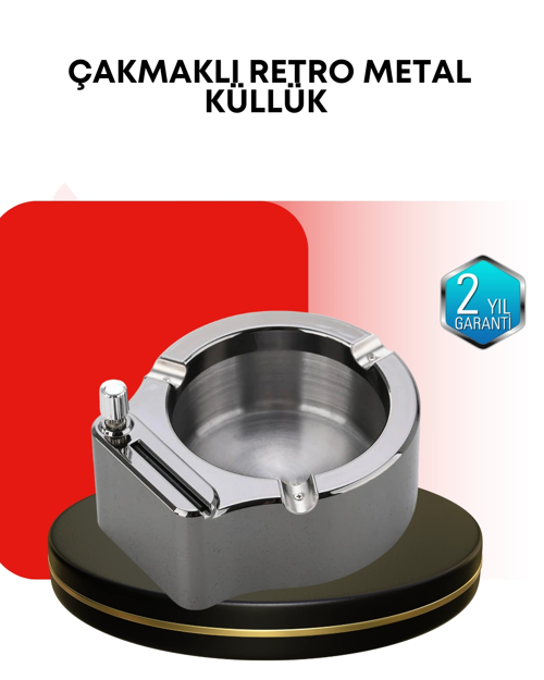 Paslanmaz Çakmaklı Küllük Modern Masa Üstü Aksesuar