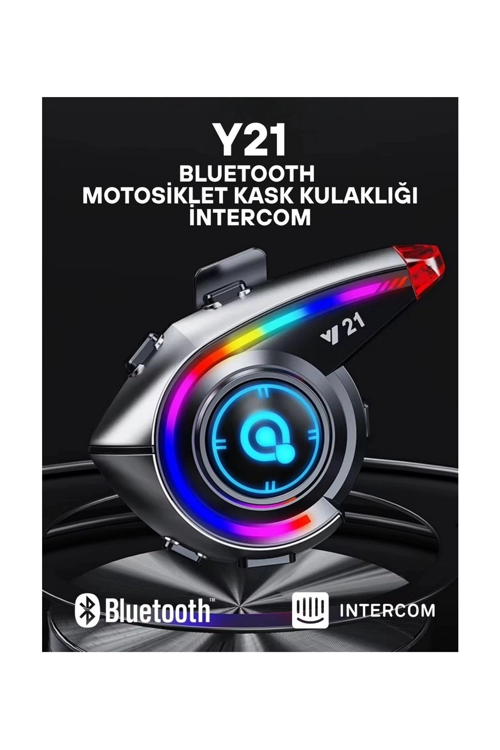 Y21 Rgb Işık Efektli Intercom Bluetooth Motosiklet Kask Kulaklığı Intercom Kulaklık