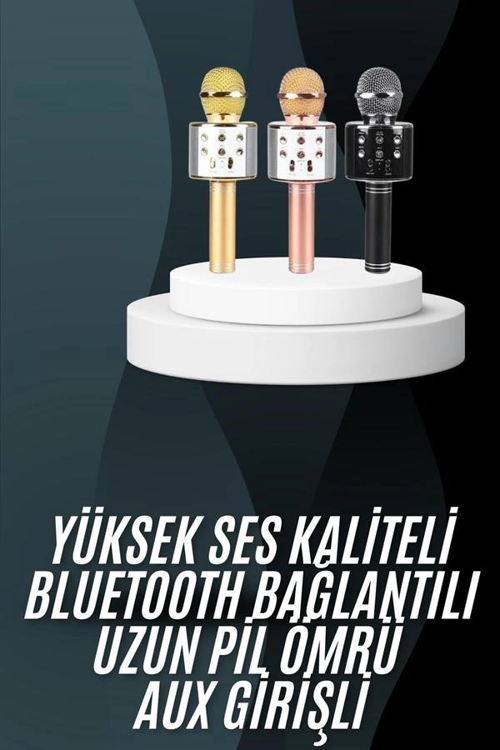 Karaoke Mikrofon Bluetooth Bağlantılı Aux Girişli Uzun Pil Ömrü Yüksek Ses Kaliteli