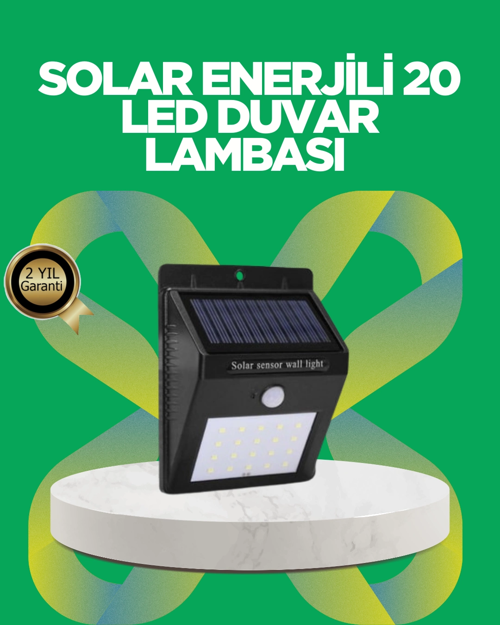 Solar Enerjili 20 Led Hareket Sensörlü Duvar Lambası