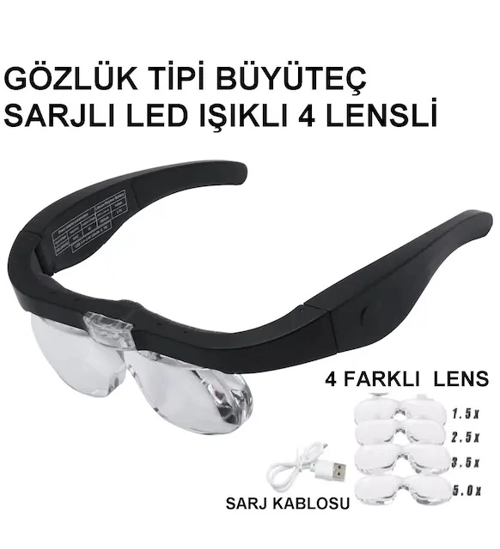 - Şarjlı Gözlük Büyüteç 4 Farklı Lens -11537dc