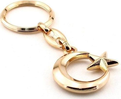 Unisex Ay Yildiz Bayrak Türkiye Sari Metal Anahtarlik Kc491