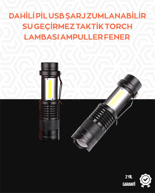Taşınabilir Şarjlı Led Fener - 4 Modlu, 2000lm, Ayarlanabilir Odak