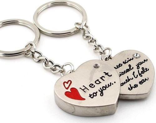 Unisex Içiçe Geçen Kalpler Ikili Metal Anahtarlik Kc544