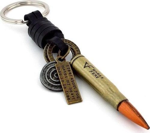 Crossfire Bullet Bronz Renk Deri Metal Anahtarlık Kc852