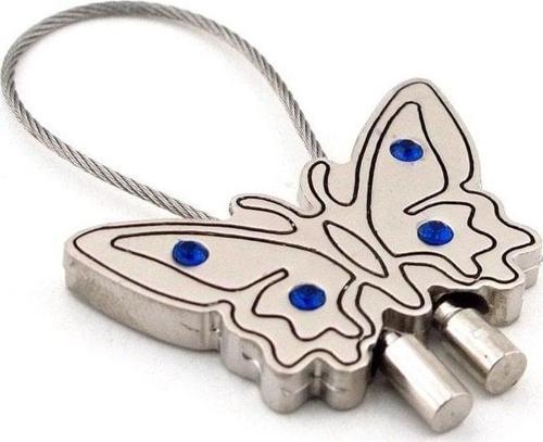 Unisex Mavi Taşli Kelebek Metal Anahtarlik Kc485