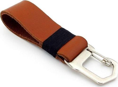 El Yapımı Siyah Örgülü Kahverengi Hakiki Deri Kanca Anahtarlık KC102