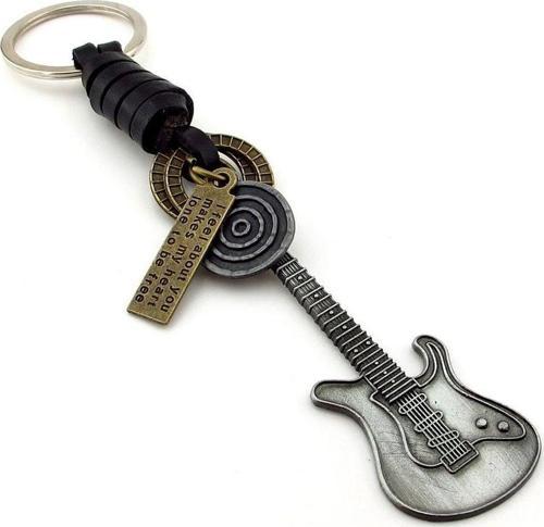 Elektro Gitar Müzik Rock Gerçek Deri Metal Anahtarlık KC046
