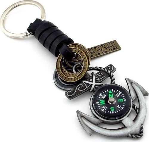 Gemici Denizci Çapa Pusulalı Deri Metal Anahtarlık KC079