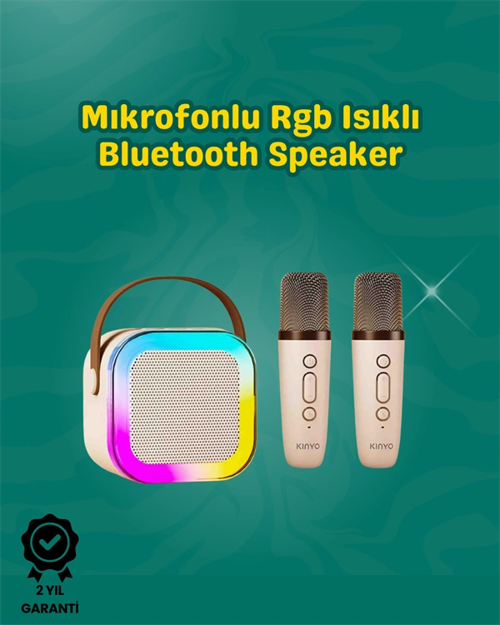 İki Mikrofonlu Renkli Led Işıklı Karaoke Cihazı