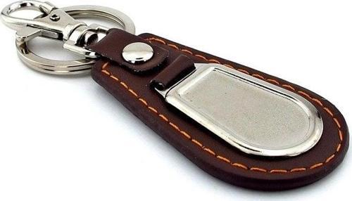 Kahverengi Deri Damla Model Metal Plakalı Anahtarlık