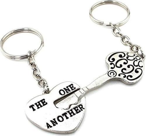 Kalp Anahtarı Puzzle Antik Desen İkili Metal Anahtarlık Set Kc960