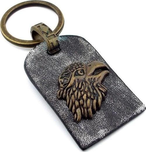 Metal Bronz Kartal Sentetik Gri Deri Anahtarlık Kc915