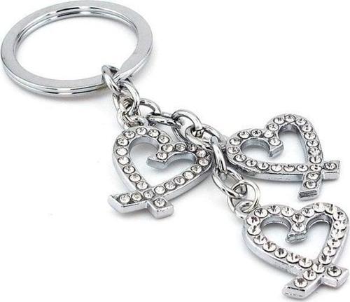 Parlak Taşlı Kalpler Sallantılı Metal Anahtarlık Kc868