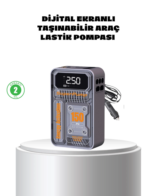 Taşınabilir Kablosuz Hava Pompası – 150 Psı Güçlü Basınç Ve 6000mah Şarjlı