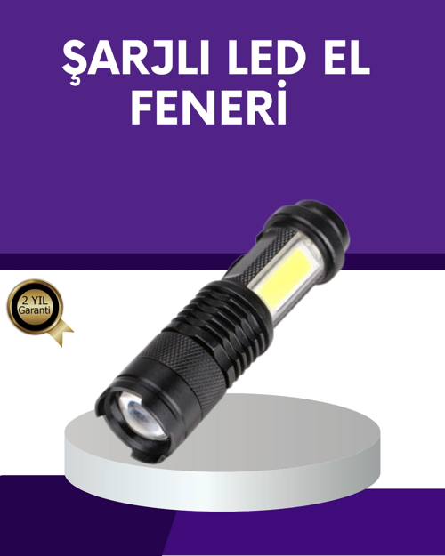 Şarjlı Mini Led El Feneri 2000 Lümen Su Geçirmez