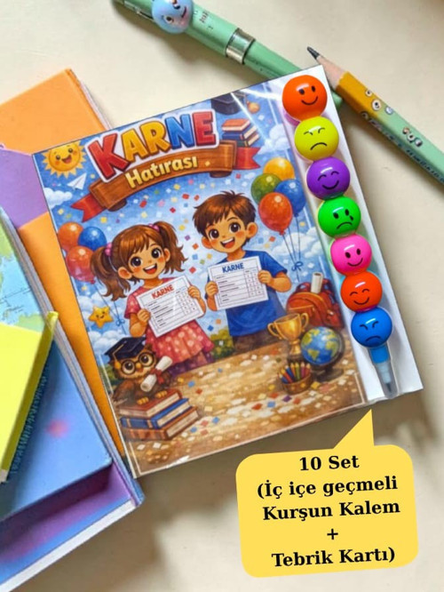 Karne Hediyesi 10 Set Kurşun Kalem ve Tebrik Kartı