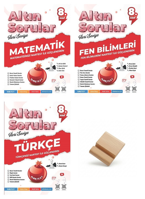 Nartest LGS 8. Sınıf Altın Sorular Matematik Fen ve Türkçe Soru Bankası 3lü Set + Telefon Standı