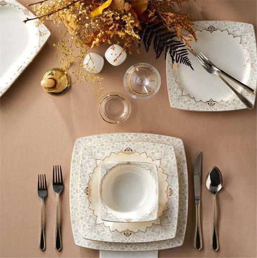 Mühür Fine Cream 60 Parça 12 Kişilik Porselen Yemek Takımı