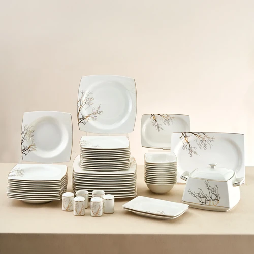 Square Bone Autumn 60 Parça 12 Kişilik Yemek Takımı Gold