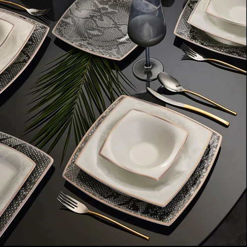 Fine Pearl Şahmeran 62 Parça 12 Kişilik Yemek Takımı Gold