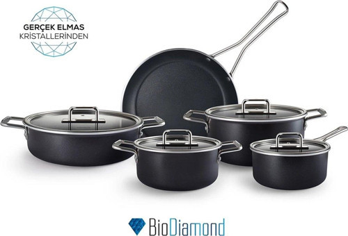 Mastermaid BioDiamond 9 Parça Tencere Seti Shiny Black
