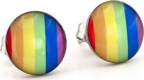 GÖKKUŞAĞI RENKLİ ÇİZGİLER ÇELİK UNİSEX ERKEK KADIN KÜPE E942