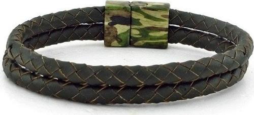 ASKERİ KAMUFLAJ METAL MIKNATIS YEŞİL DERİ ERKEK BİLEKLİK BT648