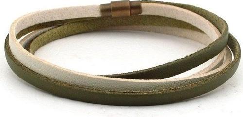 HAKİ YEŞİL KREM ÇİFT SIRA ORJİNAL DERİ SARMA ERKEK BİLEKLİK BT636