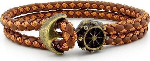 Bronz Çapa Dümen Gemici Taba Örgü Deri Erkek Bileklik M036E