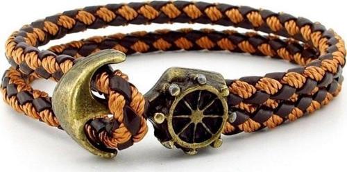 Bronz Çapa Dümen Kahve Taba Örgü Deri Erkek Bileklik M036F