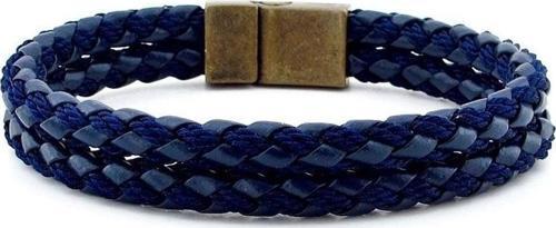 BRONZ KLİPS İKİ SIRALI LACİVERT ÖRGÜ DERİ ERKEK BİLEKLİK M030C