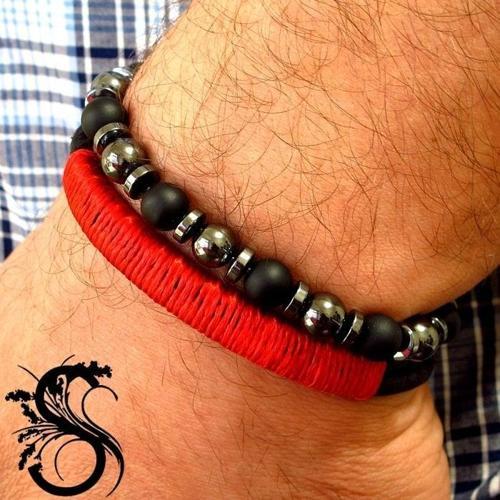 HEMATİT ONİKS DOĞAL TAŞ VE DERİ BİLEKLİK BK009