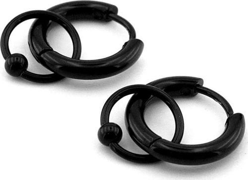 İç İçe Geçmiş Halka Paslanmaz Siyah Çelik Erkek Kadın Küpe ER035