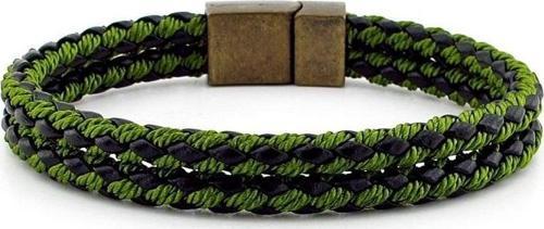 BRONZ MIKNATIS İKİ SIRA YEŞİL ÖRGÜ DERİ ERKEK BİLEKLİK M030B