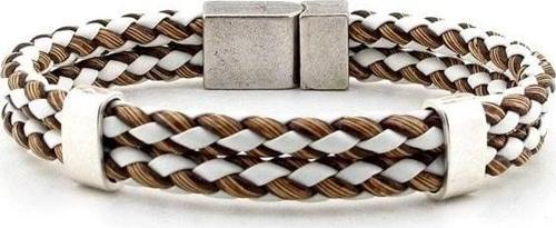 KAHVE BEYAZ ÖRGÜ MIKNATISLI METAL KLİPS ERKEK BİLEKLİK BT398