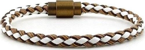 KAHVERENGİ ÖRGÜLÜ BEYAZ DERİ METAL KLİPSLİ ERKEK BİLEKLİK BT400