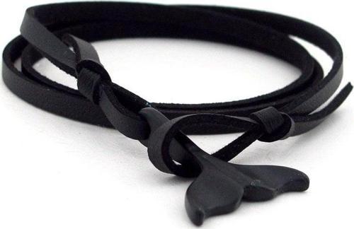 METAL BALİNA BALIK KUYRUK SİYAH DERİ ERKEK BİLEKLİK BT579