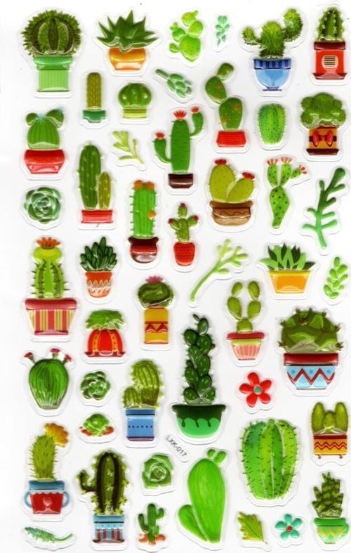 Sticker Kabartmalı Stiker Defter, Planlayıcı Etiket (lxk-017) - 22X14 cm - Şirin Kaktüsler
