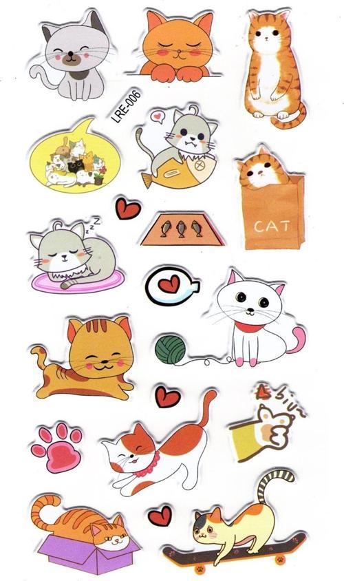 Sticker Kabartmalı Stiker Defter, Planlayıcı Etiket (lre-006) -17X9 cm - Komik Kaykay Kedi
