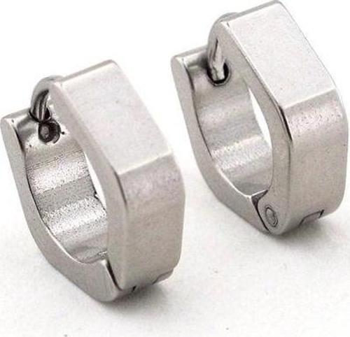 KÖŞELİ TASARIM PASLANMAZ GÜMÜŞ RENK ÇELİK ERKEK KÜPE E556